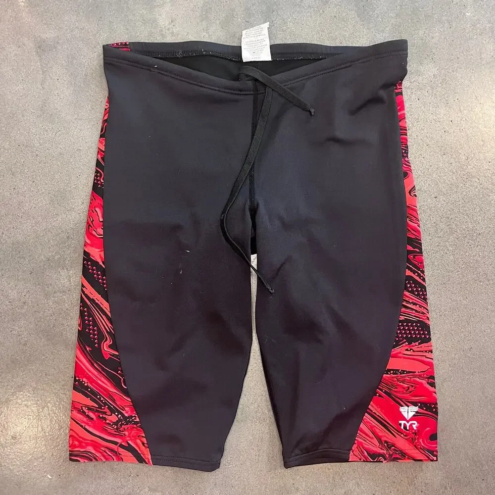 TYR Jammer red black Mens 32 Swimsuit shorts competitive swimwear